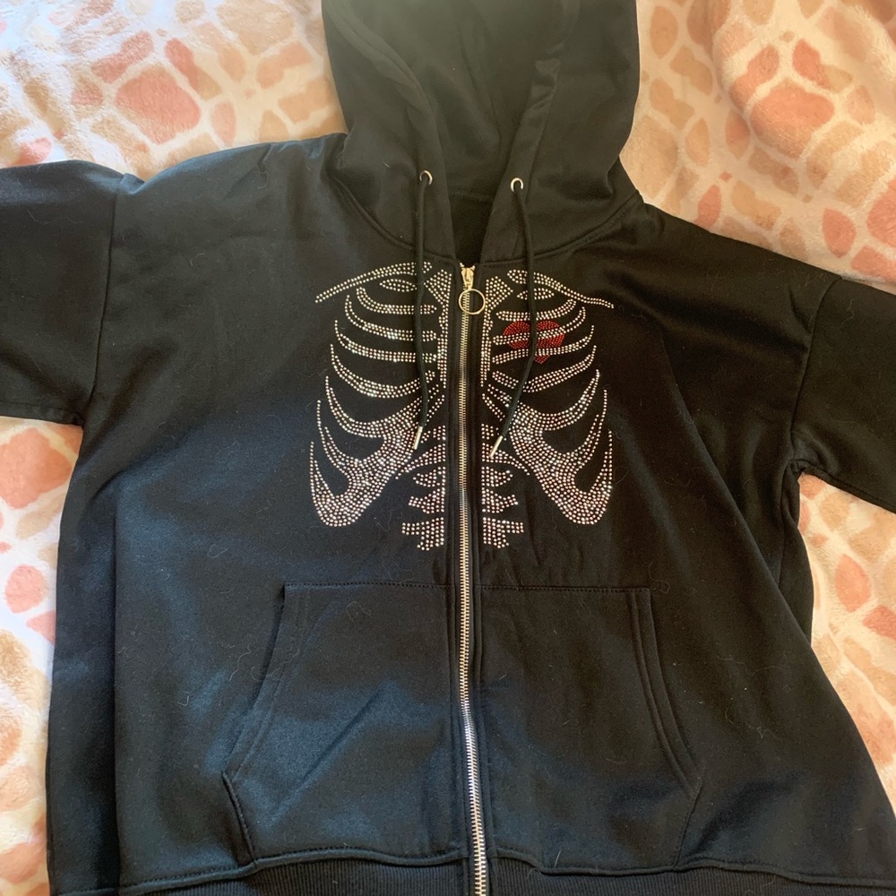 Black Hoodie with Skeleton Design